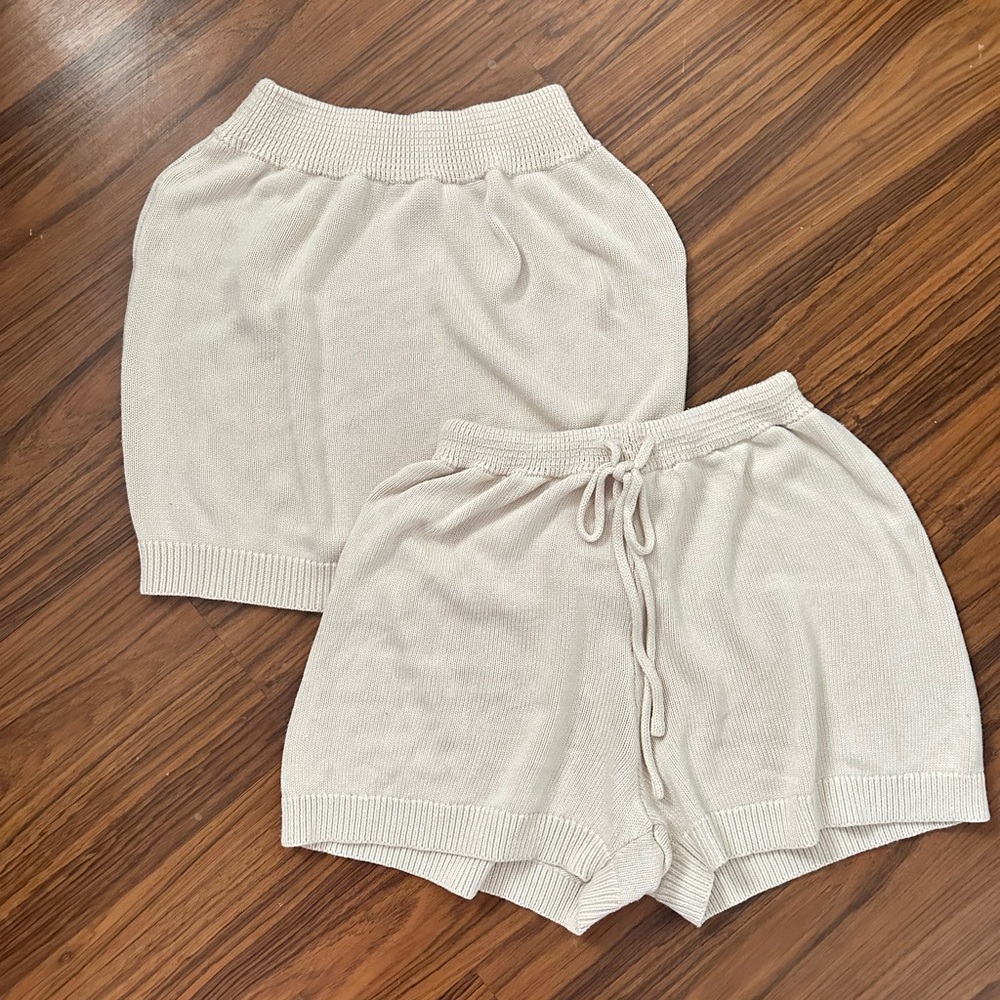 Cream Knit Strapless Top and Shorts Set